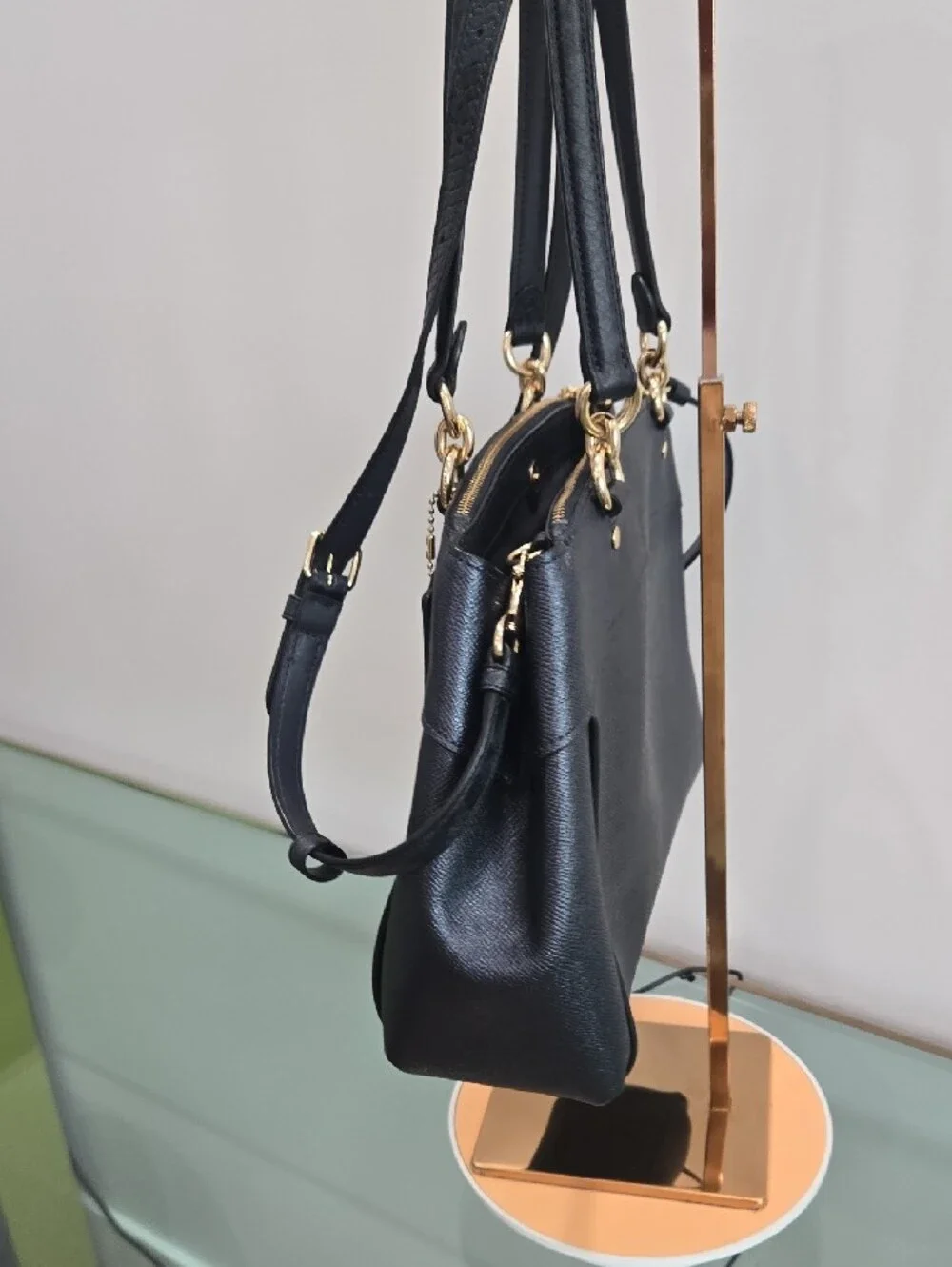 Coach Dark Navy Saffiano Leather Shoulder Bag with Gold Hardware